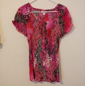 Pink Paisley Pleat Blouse